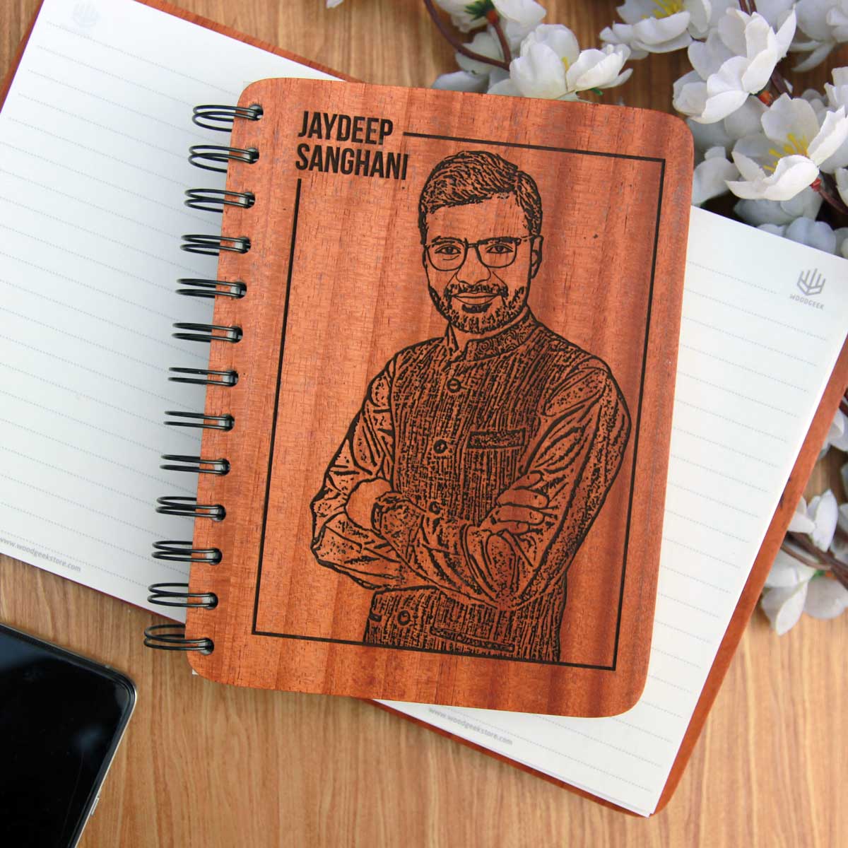 Personalised Diary With Photo & Name - Wooden Notebook