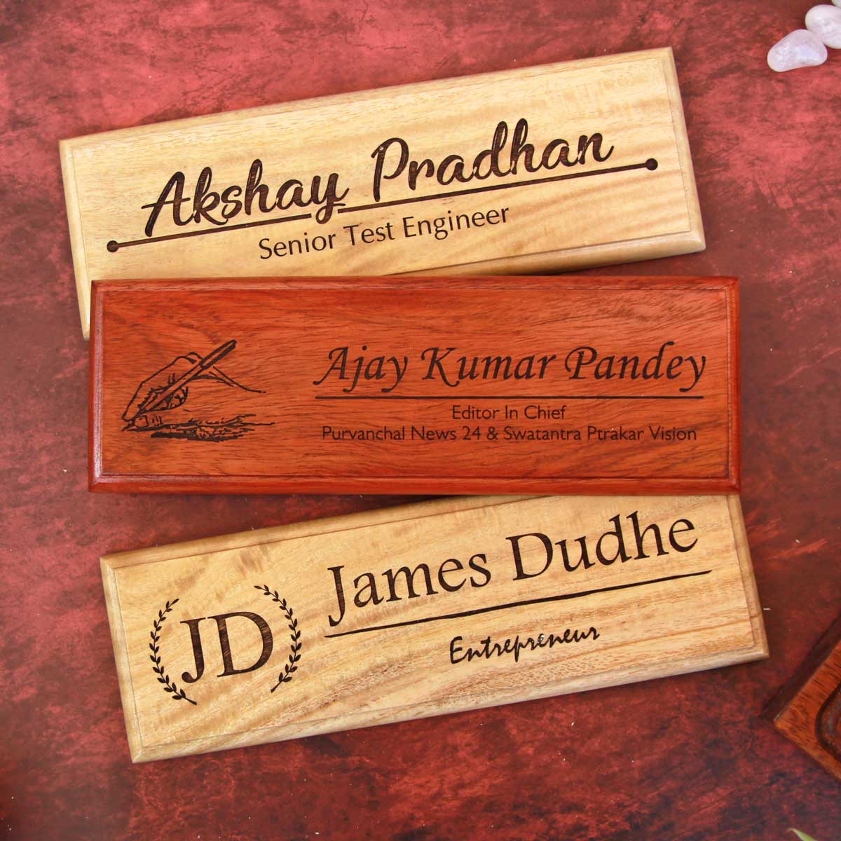 Engraved Wooden Nameplates Entrepreneurs & Engineers | Desk Nameplates