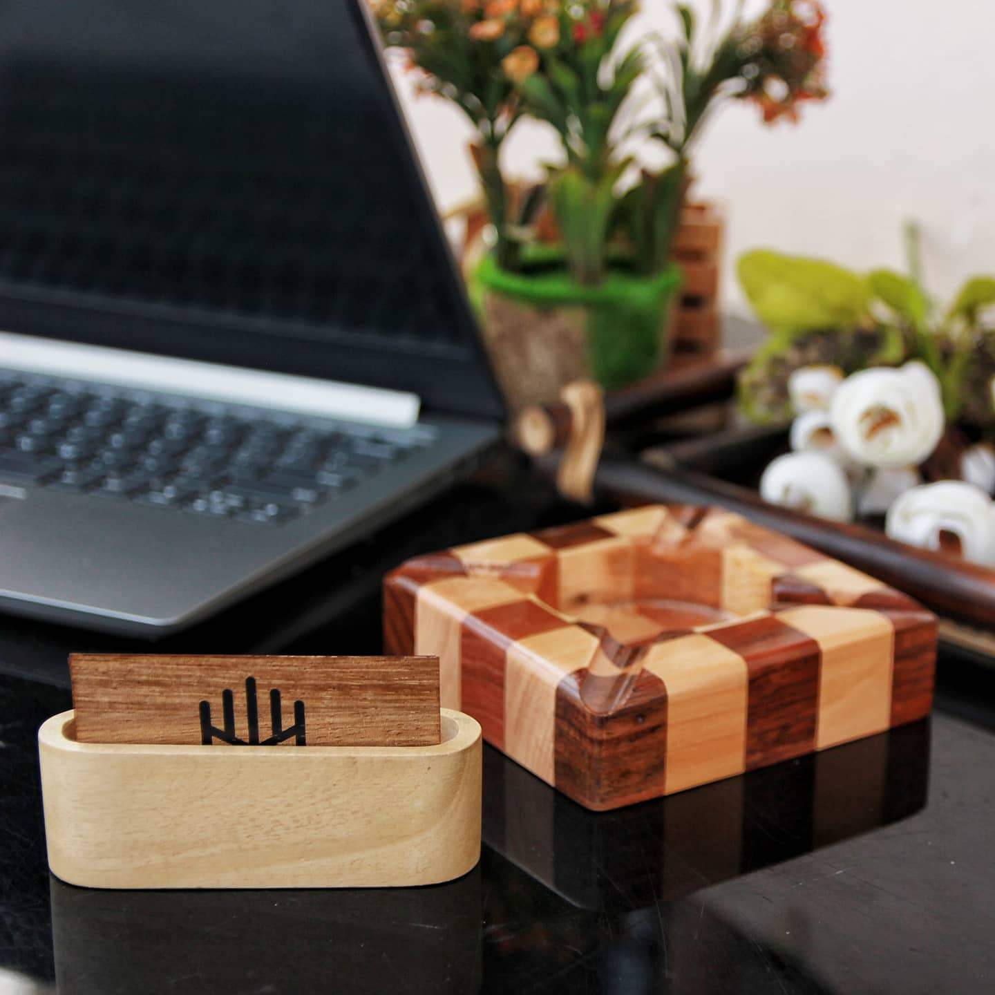 Bundle - Wooden ashtray and Wooden Business Card Holder.