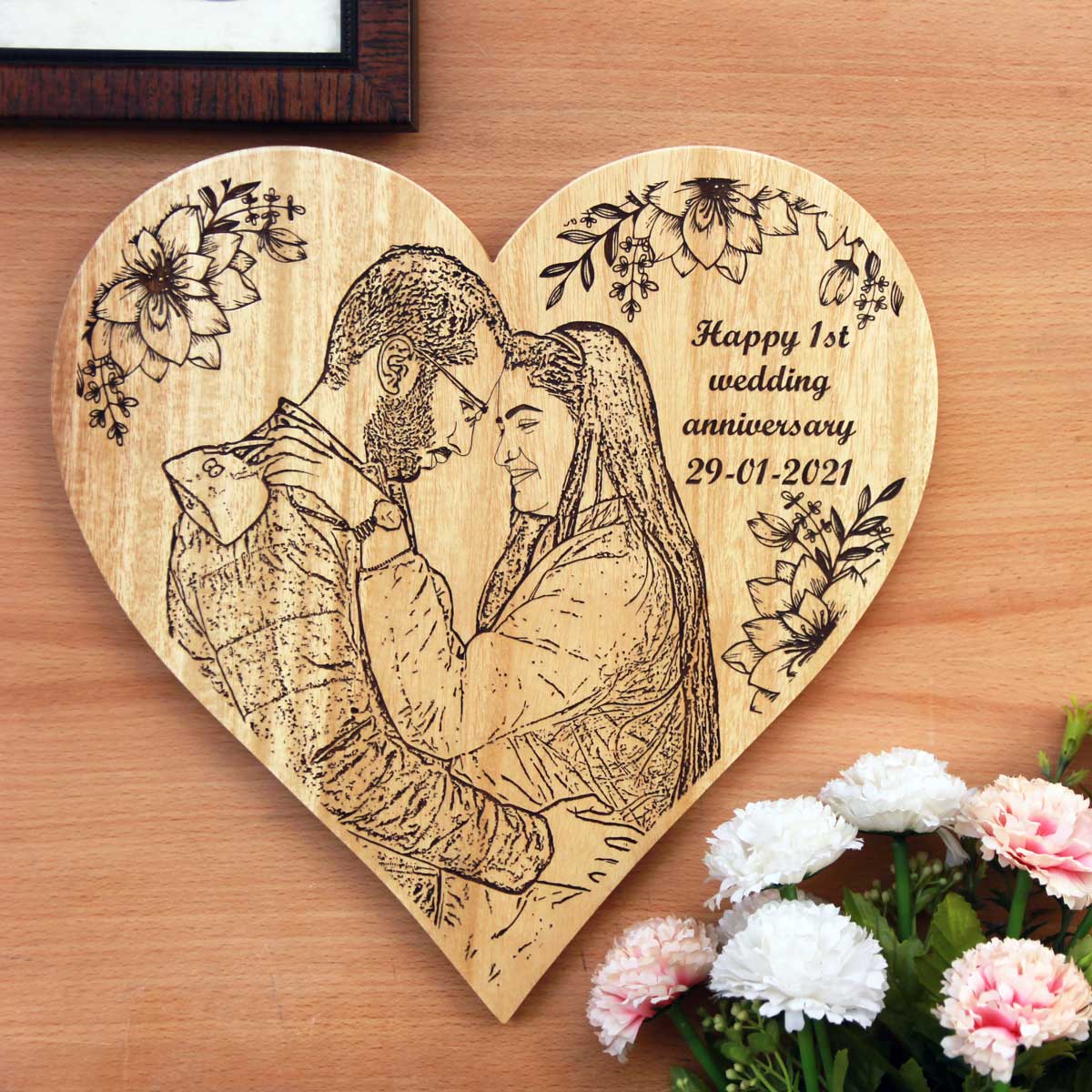 Happy 1st Wedding Anniversary Heart Shaped Plaque | Anniversary Gift - woodgeekstore