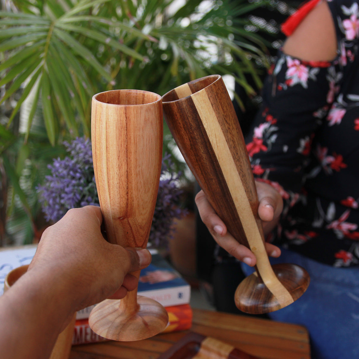 Personalized Neem Wood Champagne Glasses | Handmade Wooden Champagne Flutes