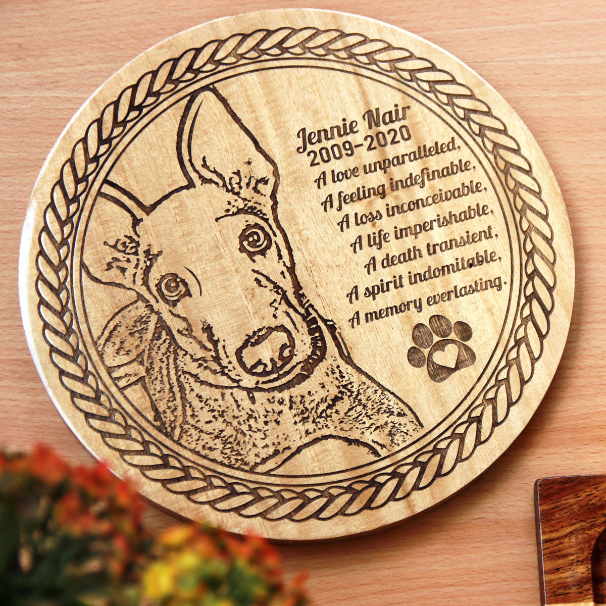 Dog Memorial Photo Engraved on Wood | Personalized Gift For Dog Lovers
