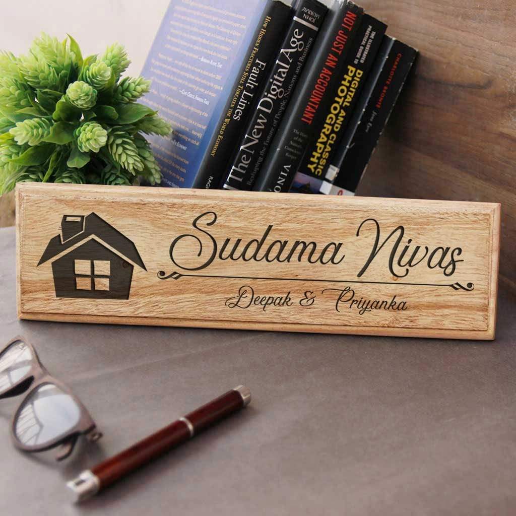 Wooden House Name Signs - Wooden Nameplates for Home  - Personalized Family Name Signs by Woodgeek Store