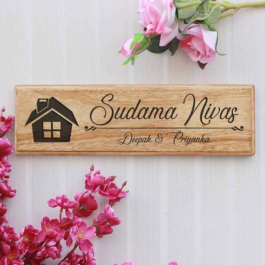 Wooden House Name Signs - Wooden Nameplates for Home  - Personalized Family Name Signs by Woodgeek Store