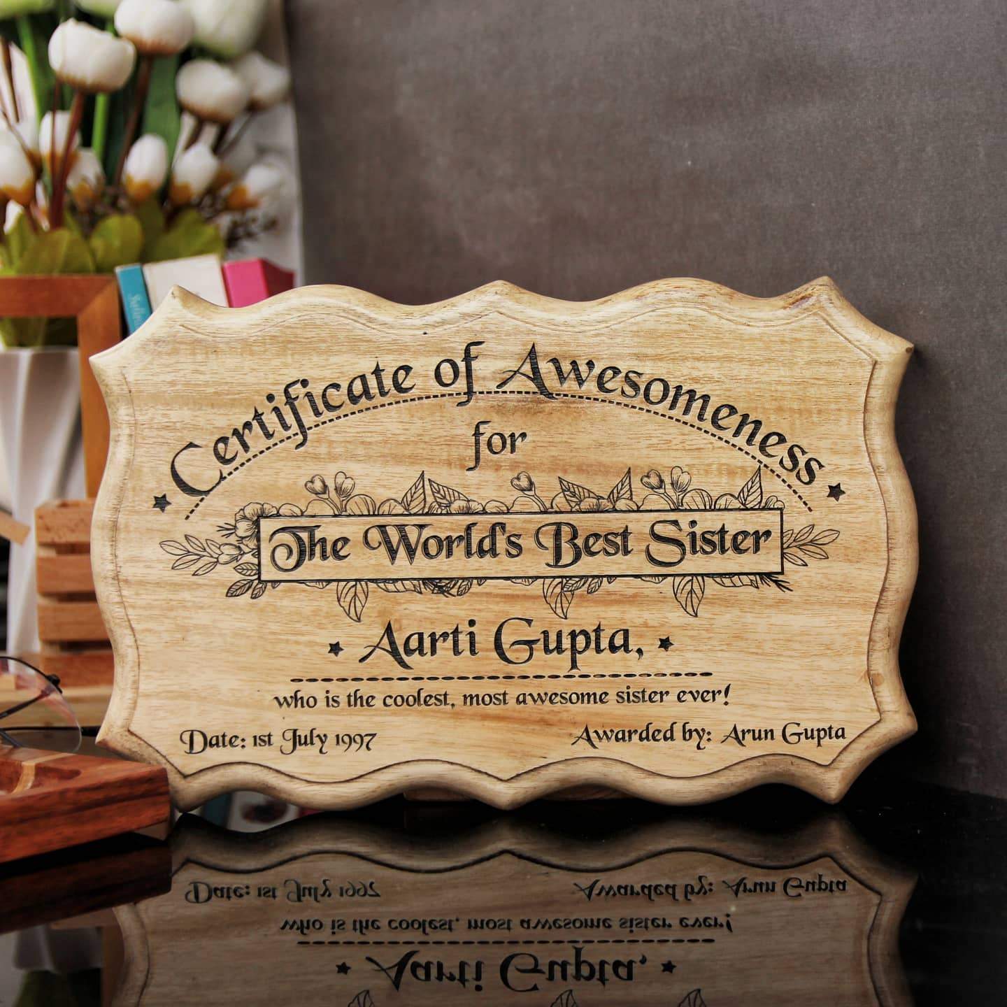 Wooden Certificate of Awesomeness for World's Best Sister