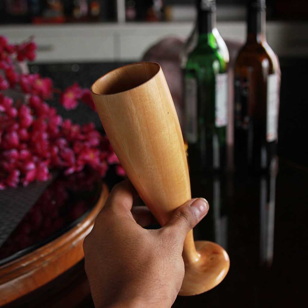 Personalized Neem Wood Champagne Glasses | Handmade Wooden Champagne Flutes