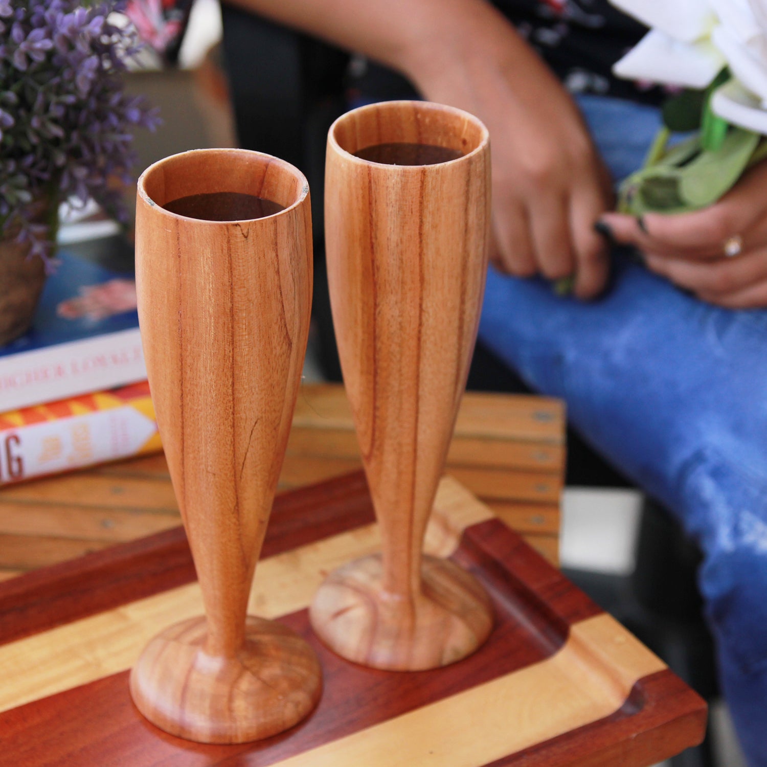 Personalized Neem Wood Champagne Glasses | Handmade Wooden Champagne Flutes