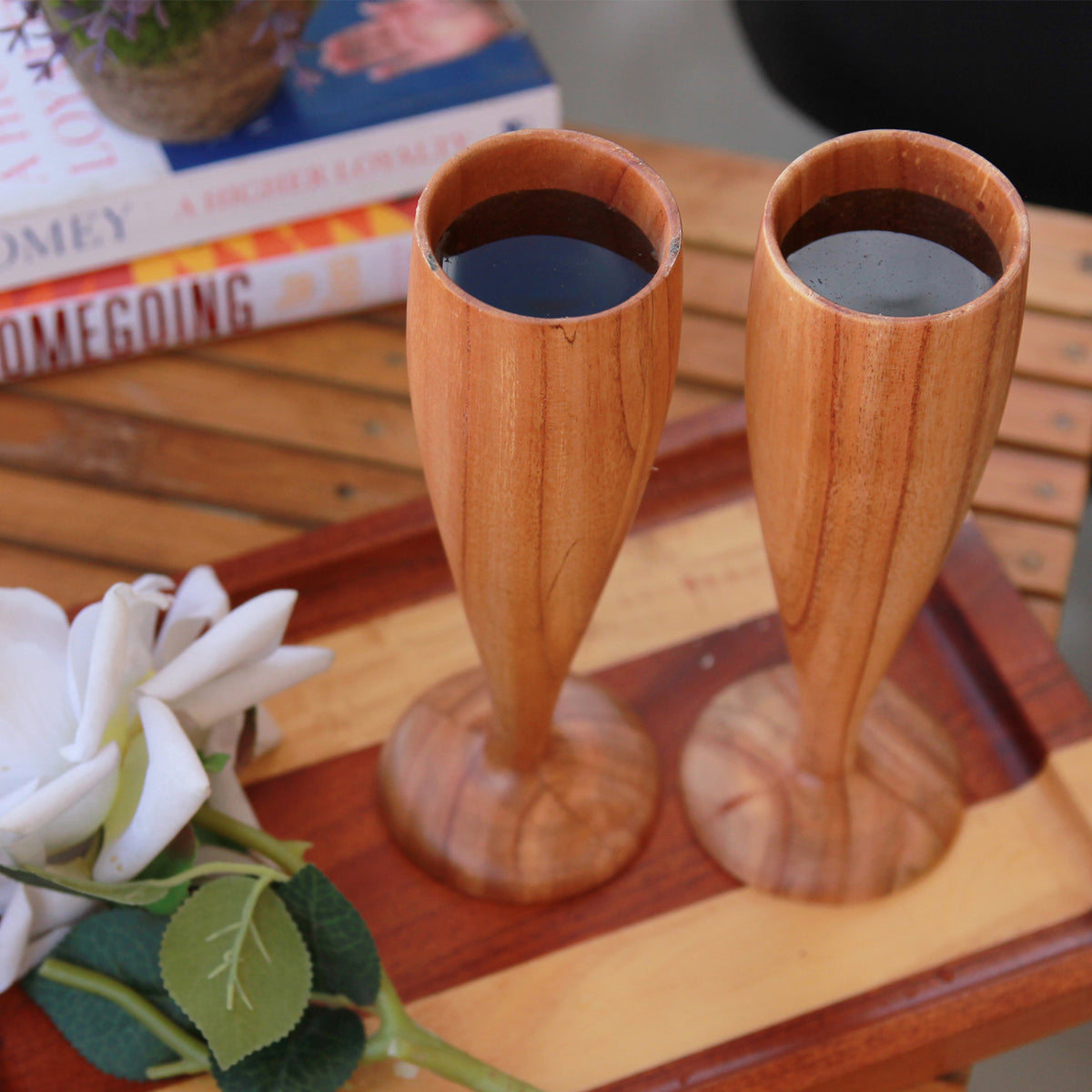 Personalized Neem Wood Champagne Glasses | Handmade Wooden Champagne Flutes