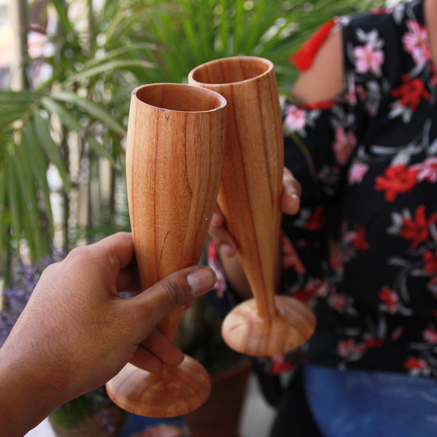 Personalized Neem Wood Champagne Glasses | Handmade Wooden Champagne Flutes