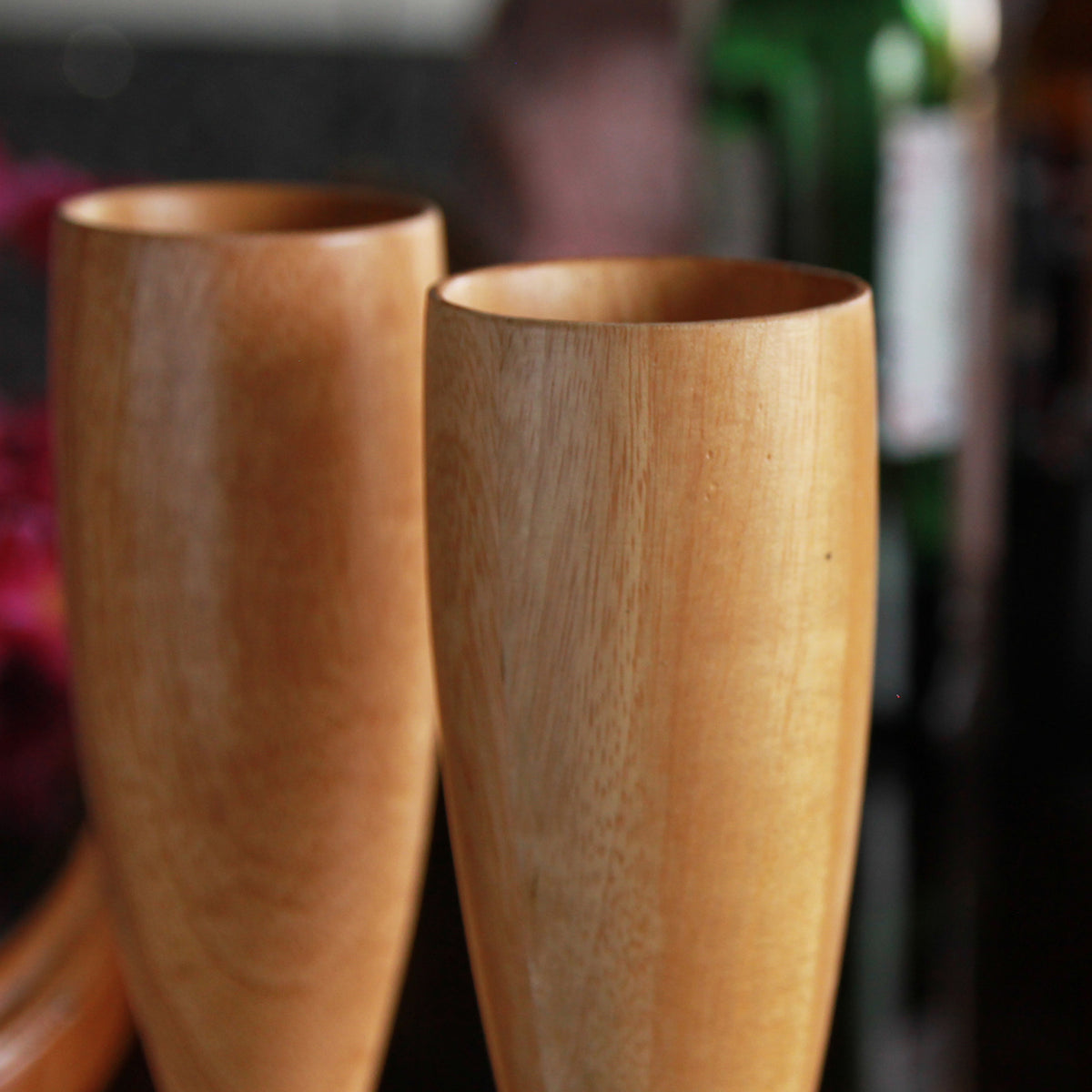 Personalized Neem Wood Champagne Glasses | Handmade Wooden Champagne Flutes