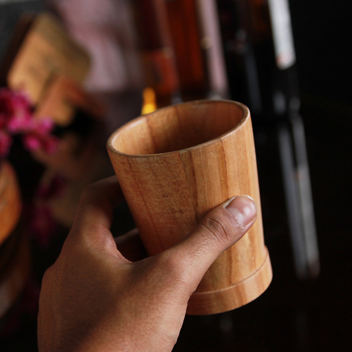 Personalized Neem Wood Whiskey Glasses Set | Handmade Wood Goblets