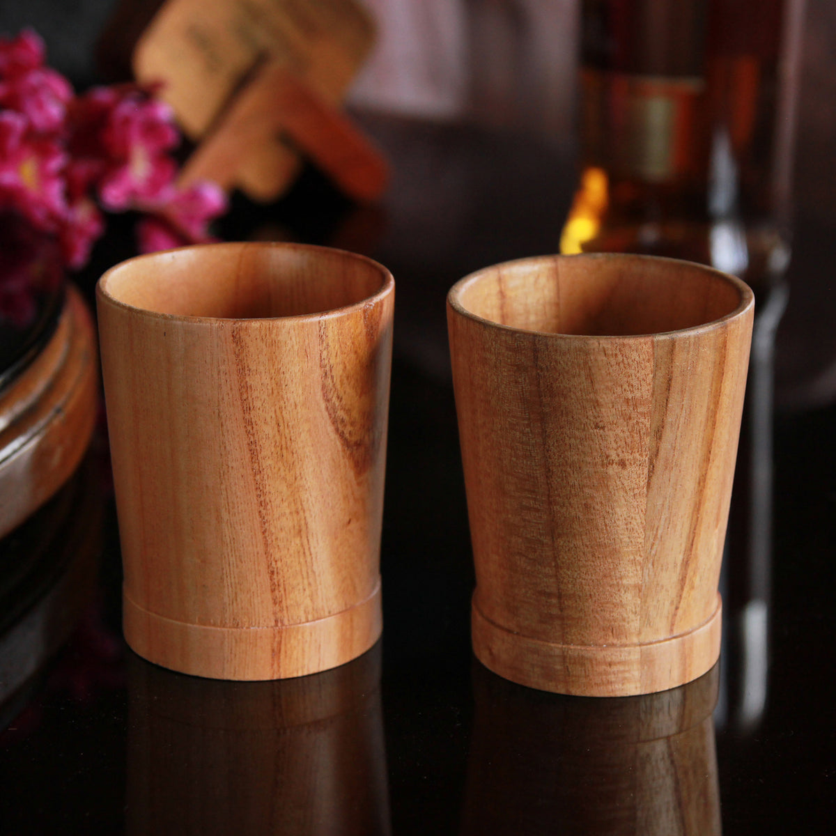 Personalized Neem Wood Whiskey Glasses Set | Handmade Wood Goblets
