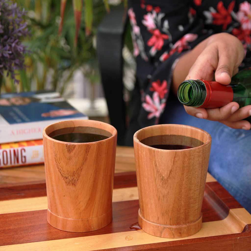 Personalized Neem Wood Whiskey Glasses Set | Handmade Wood Goblets