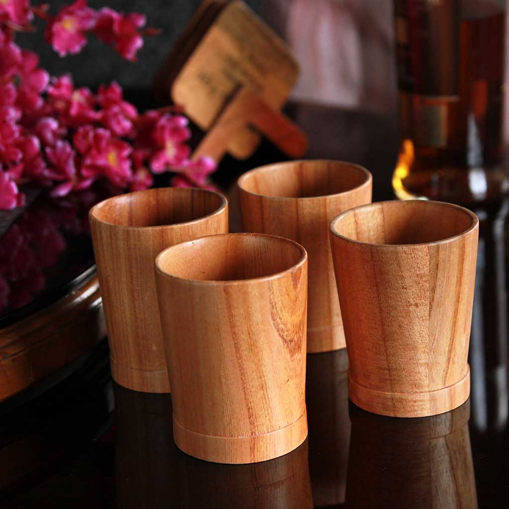 Personalized Neem Wood Whiskey Glasses Set | Handmade Wood Goblets