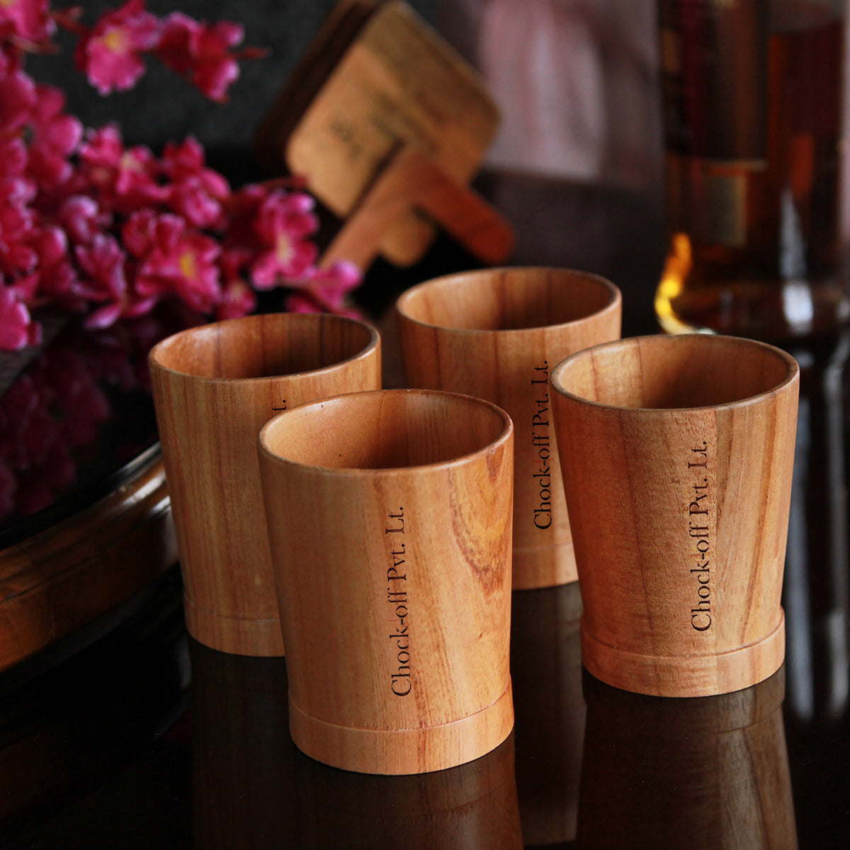 Personalized Neem Wood Whiskey Glasses Set | Handmade Wood Goblets