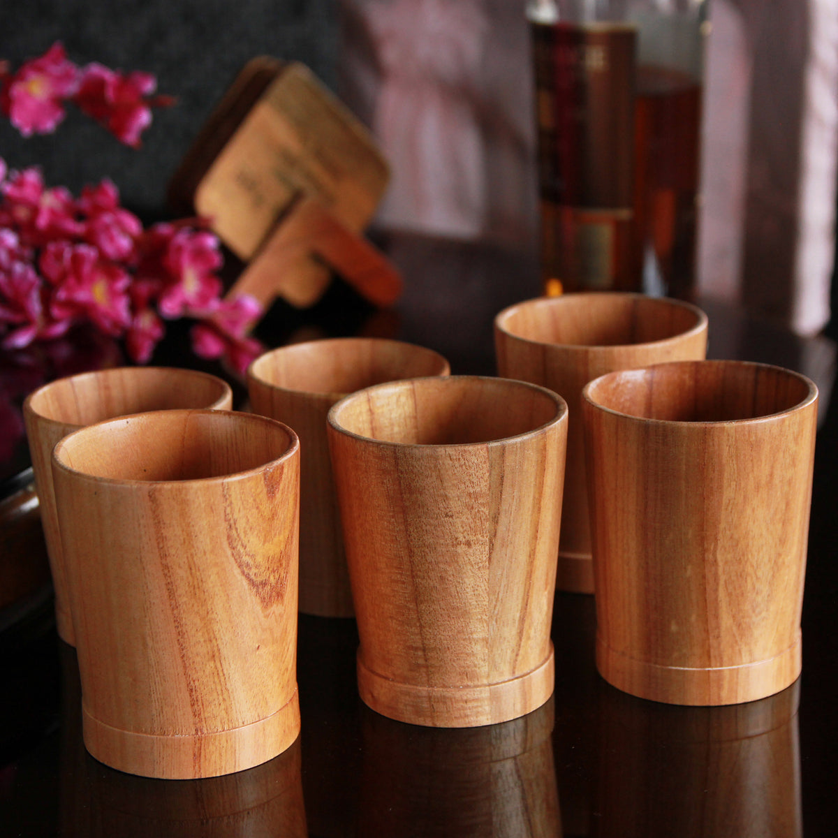 Personalized Neem Wood Whiskey Glasses Set | Handmade Wood Goblets