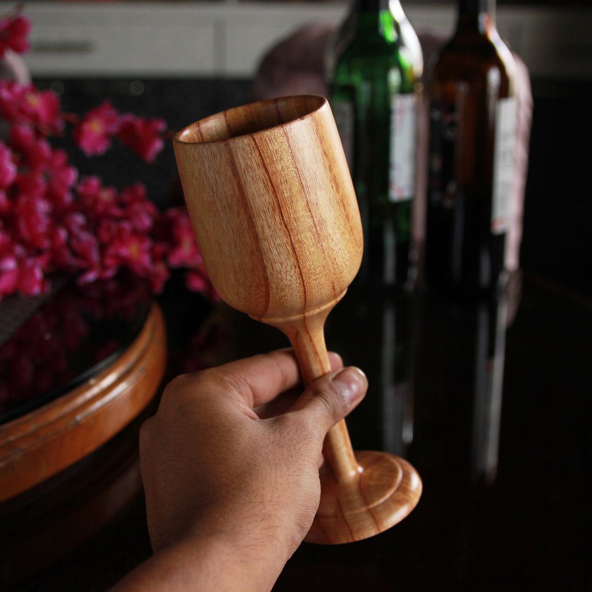 Neem Wood Wine Glasses Personalized With Name | Birthday Gift