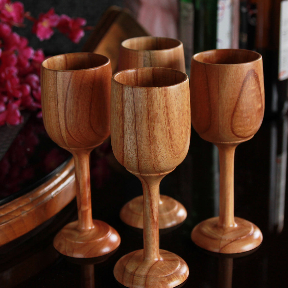 Neem Wood Wine Glasses Personalized With Name | Birthday Gift