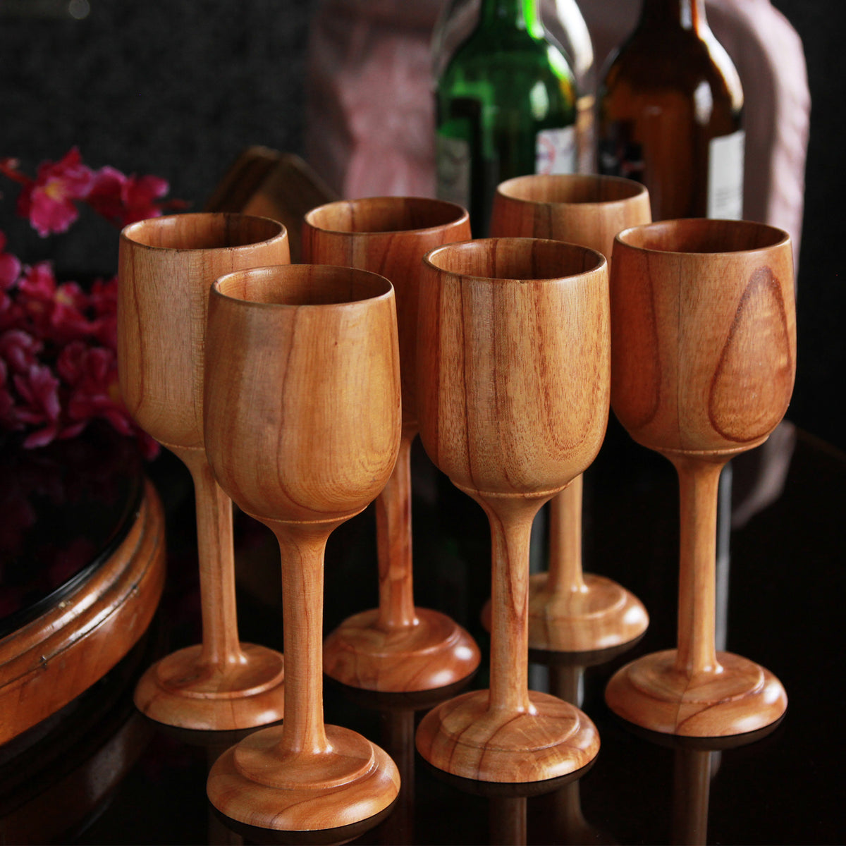 Neem Wood Wine Glasses Personalized With Name | Birthday Gift