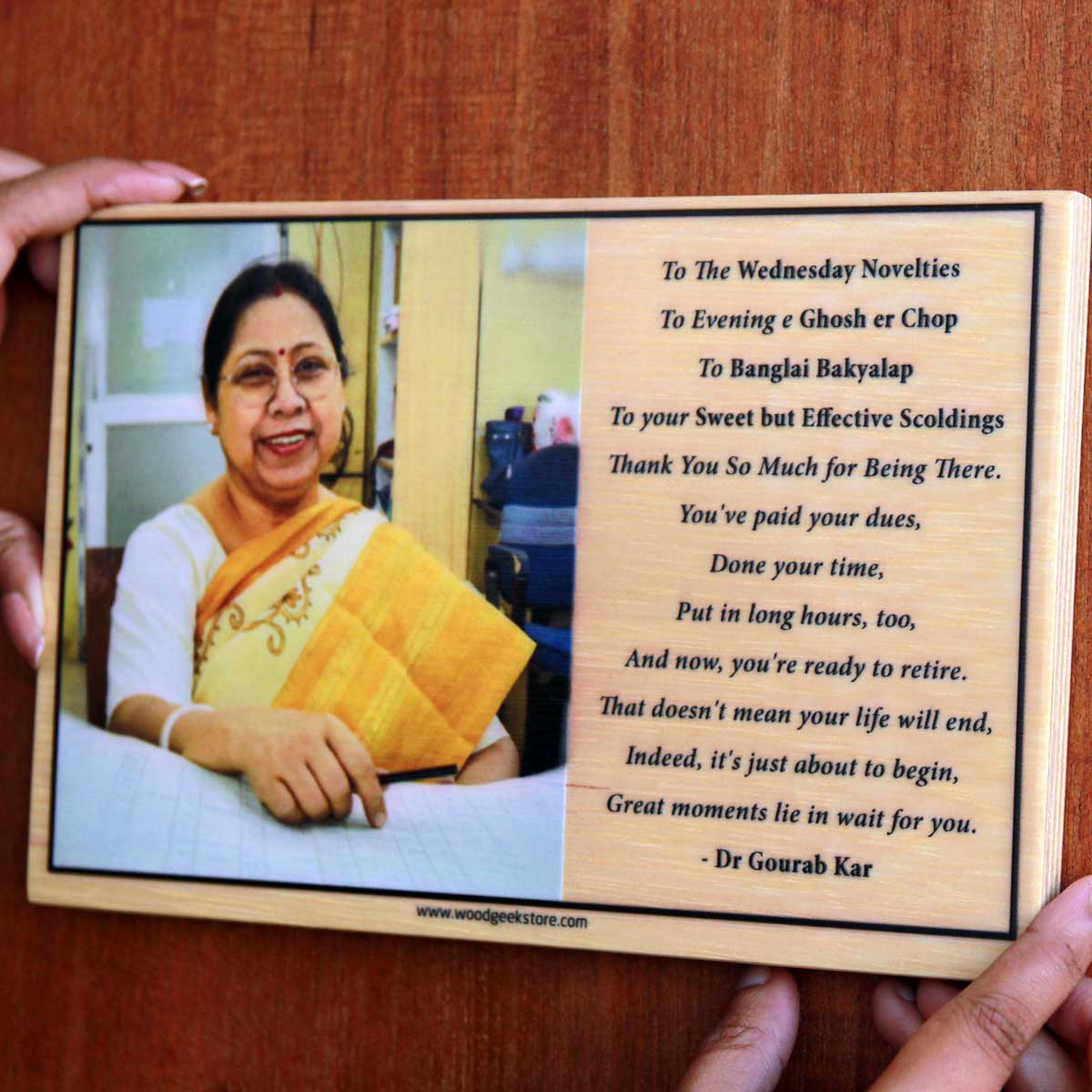 Retirement Gift With Photo Print On Wood With Personalized Message