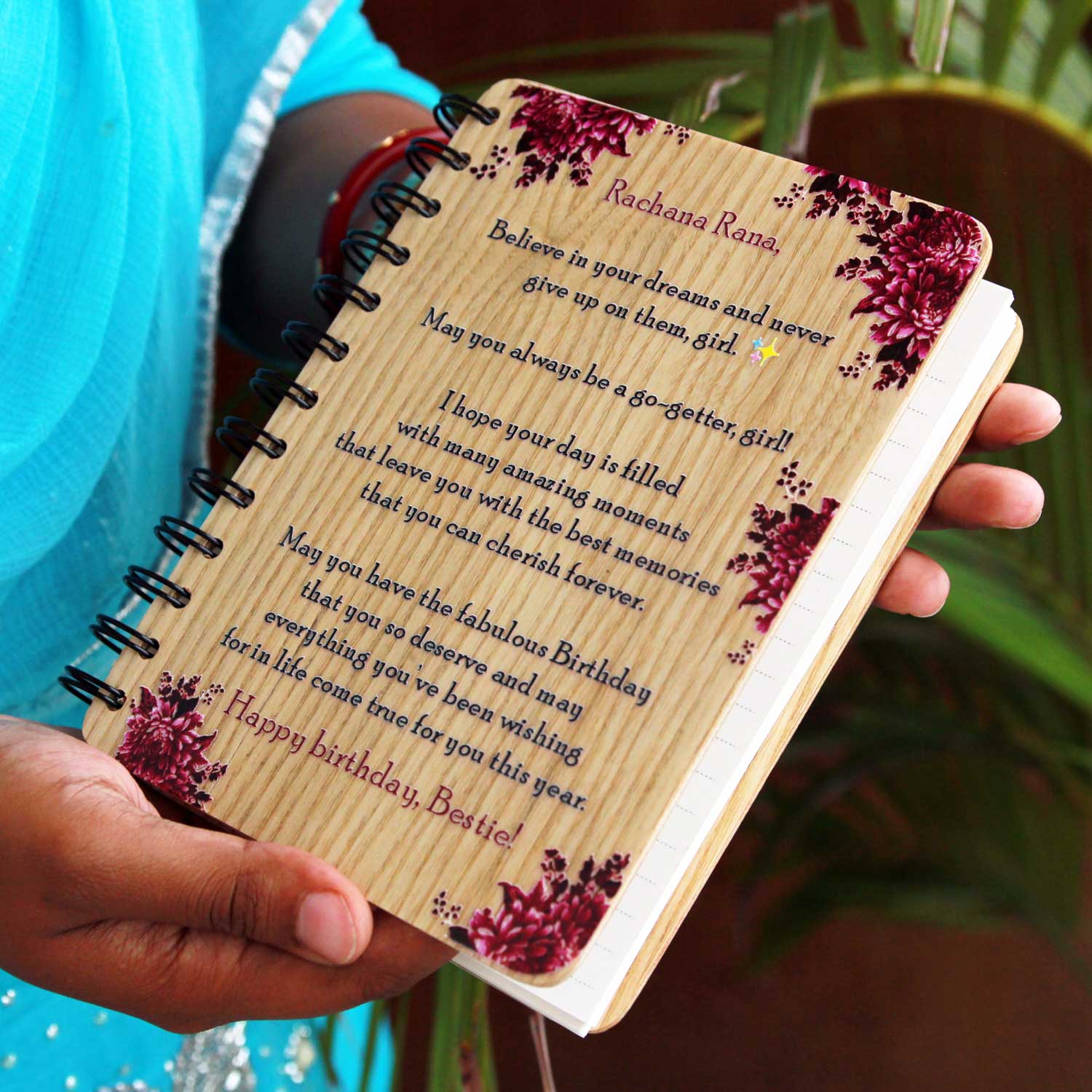 Personalized Wood Diary Gift For Friend With Birthday Message