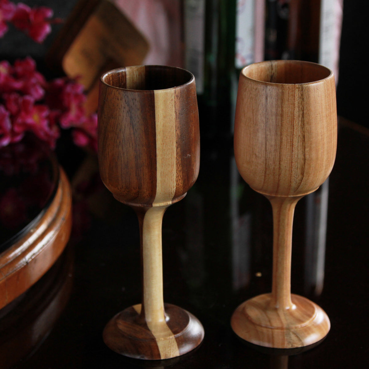 Neem Wood Wine Glasses Personalized With Name | Birthday Gift
