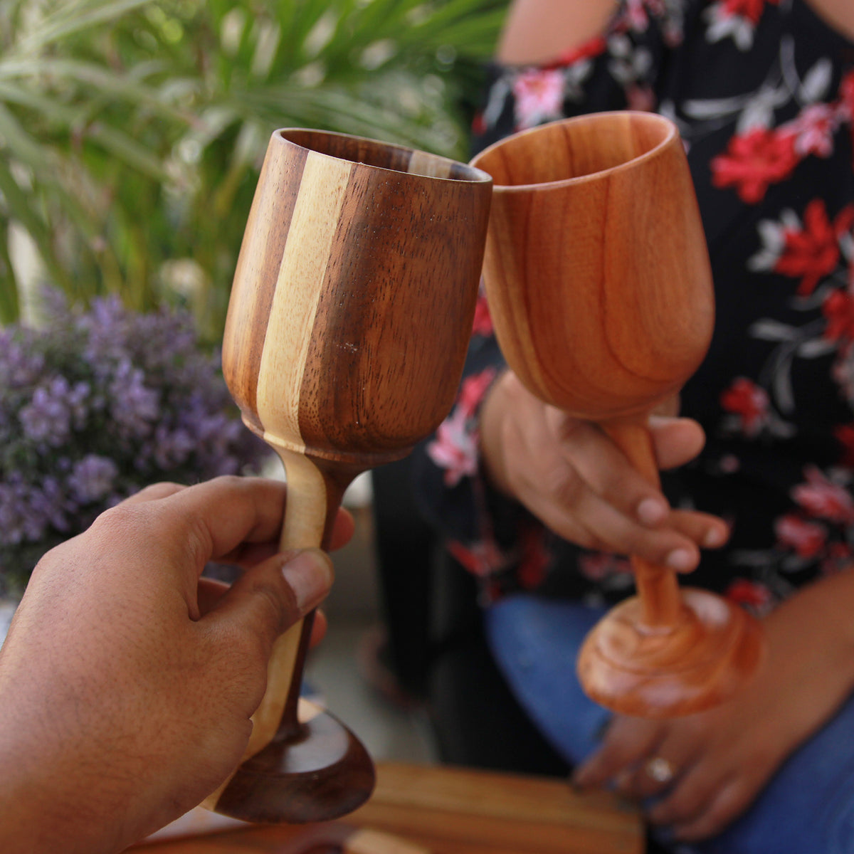 Neem Wood Wine Glasses Personalized With Name | Birthday Gift