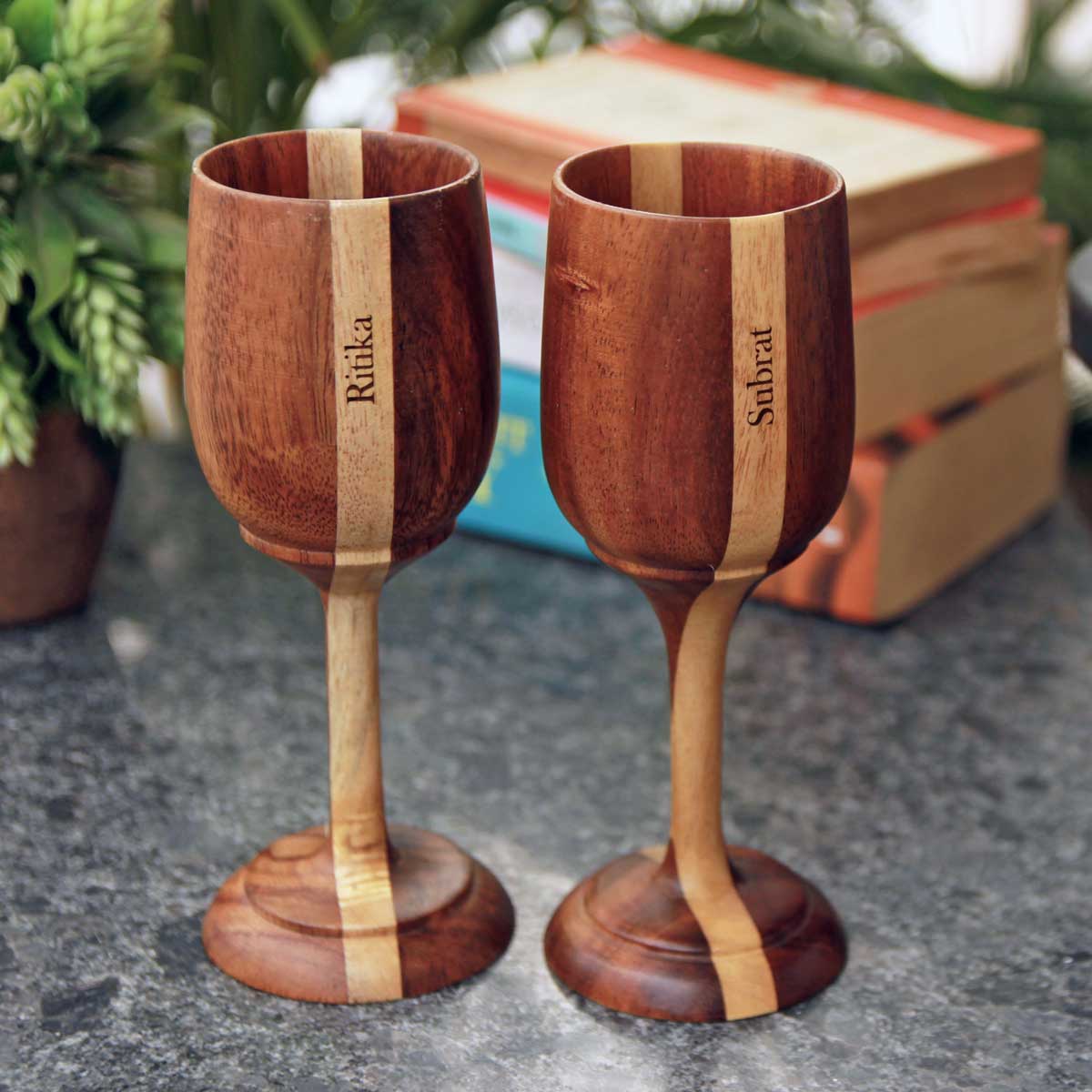 Personalized Wood Wine Goblets Engraved With Name | Anniversary Gift