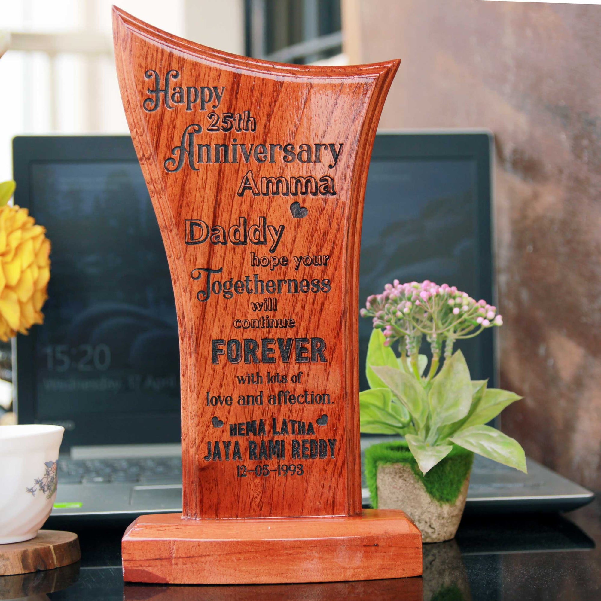 Personalized Wooden Anniversary Award Standee | 25th Anniversary Gift