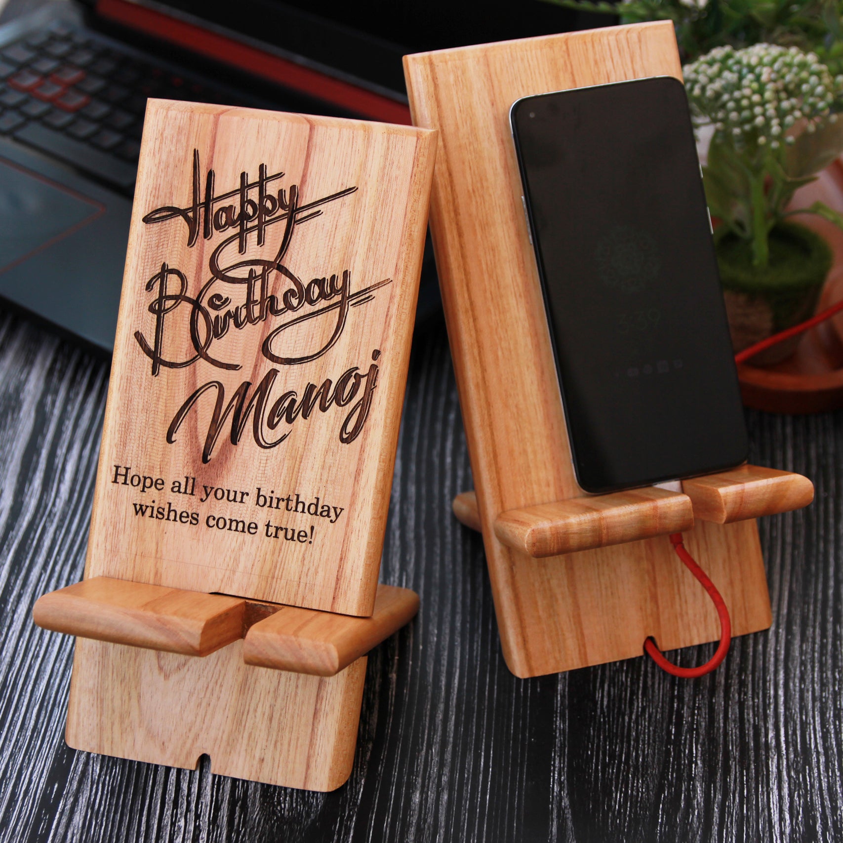 Engraved Wooden Mobile Phone Stand | Personalized Birthday Gift