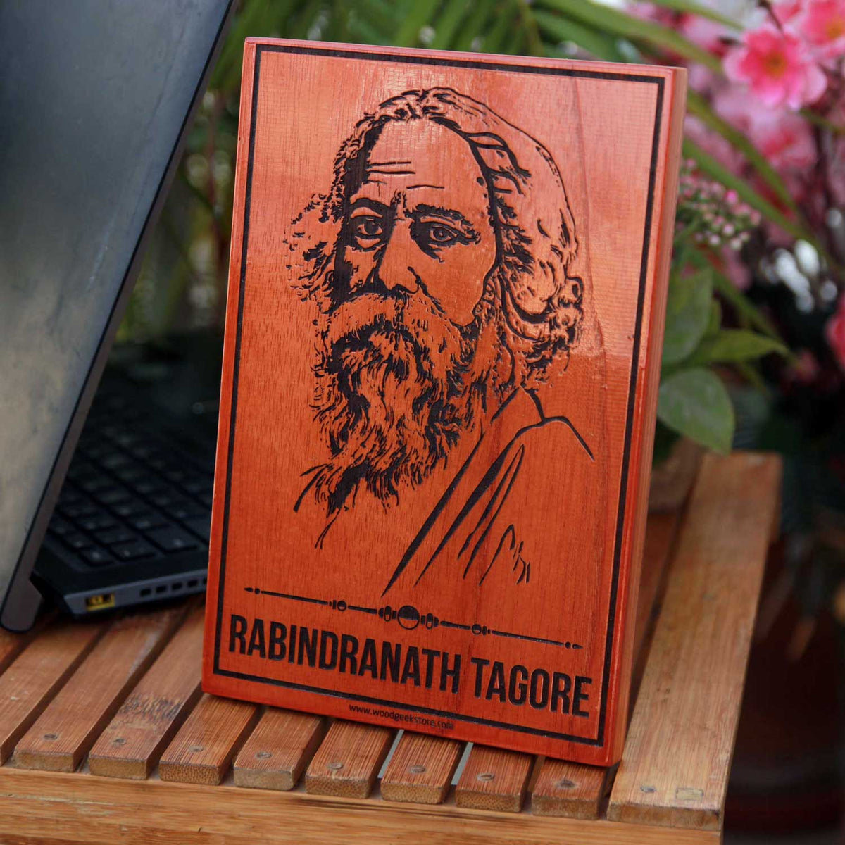 Rabindranath Tagore Engraved Wood Plaque