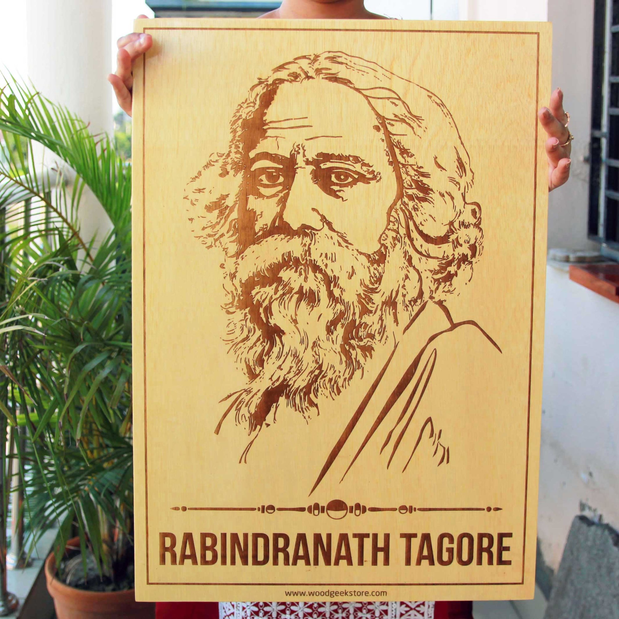 Rabindranath Tagore Engraved Wood Plaque