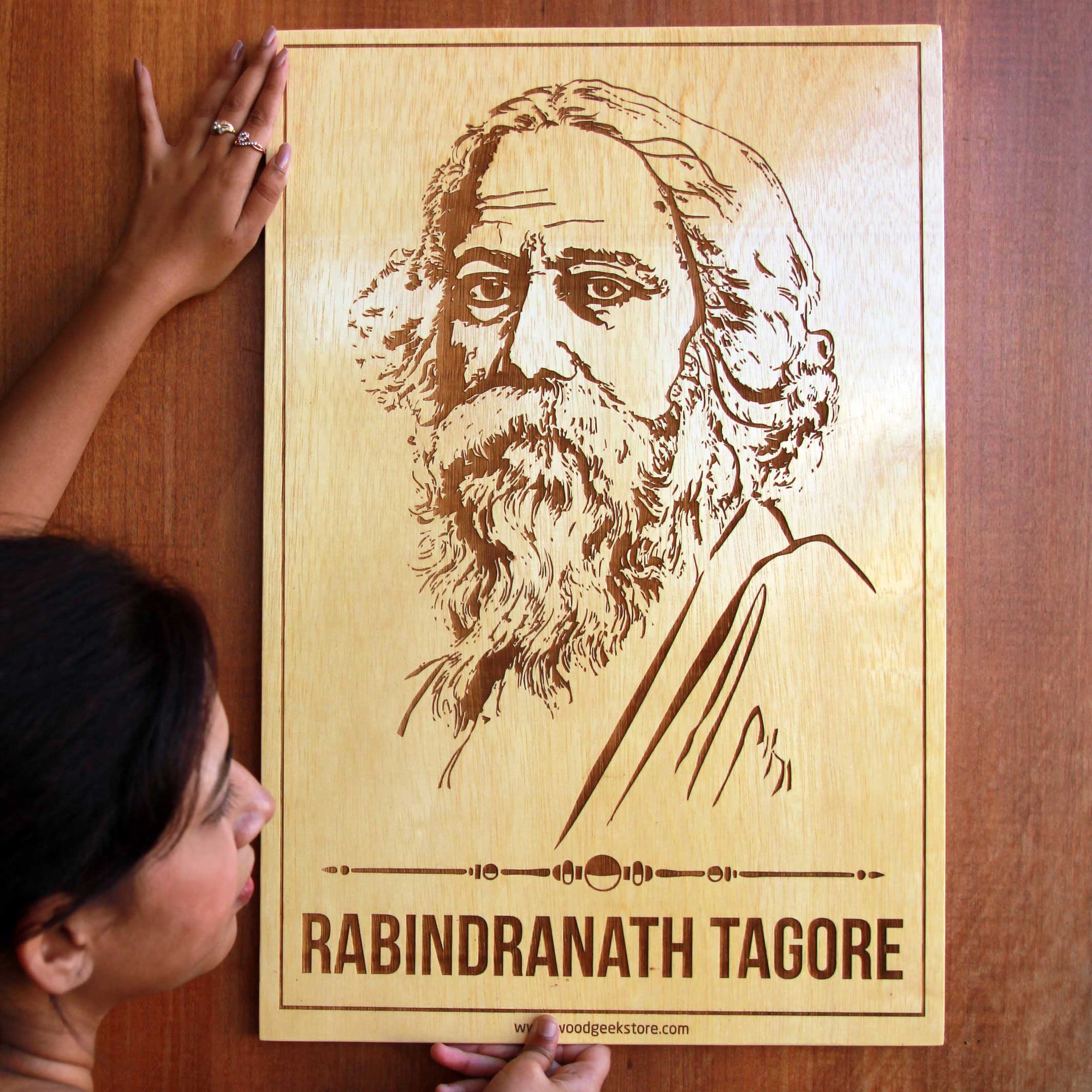 Rabindranath Tagore Engraved Wood Plaque