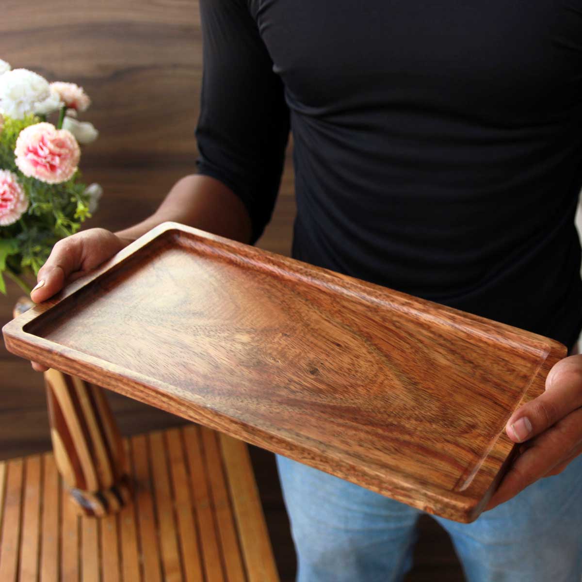 Service Tray Rectangular Rectangular Wooden Serving Tray | Minimalist Wood Decorative Tray ...