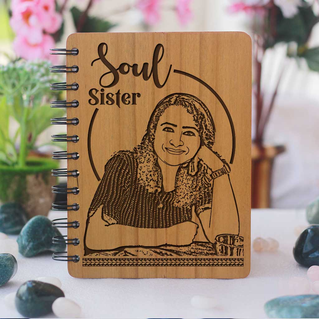 Happy Birthday Soul Sister Personalized Wooden Notebook. This Notebook Journal Will Make Great Birthday Gifts For Friends. Looking For Personalized Birthday Gifts? This Photo Engraved Notebook Is One Of The Best birthday gifts