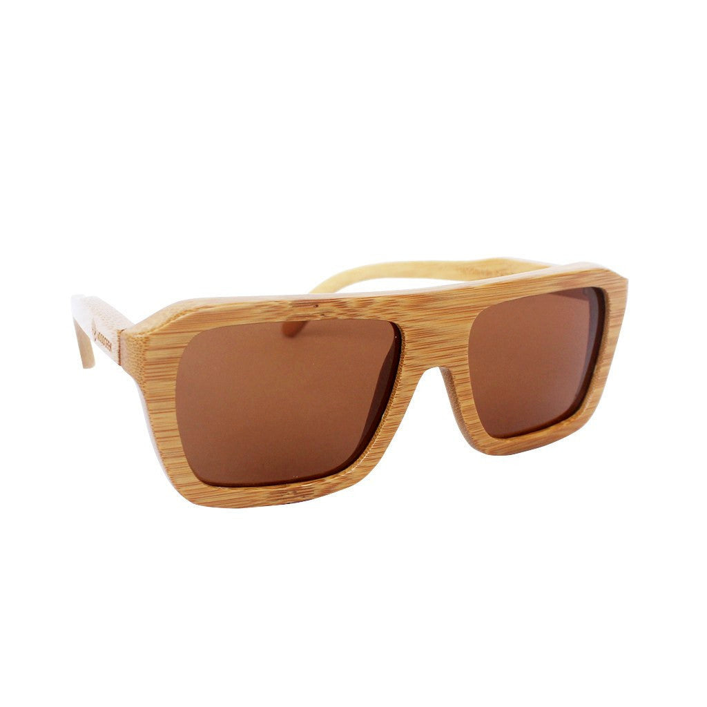 Custom Wood Sunglasses by Woodgeek Store - Best Polarized Sunglasses - Bamboo Sunglasses personalized with a name - The Biker Sunglasses - Brown Rectangular Sunglasses