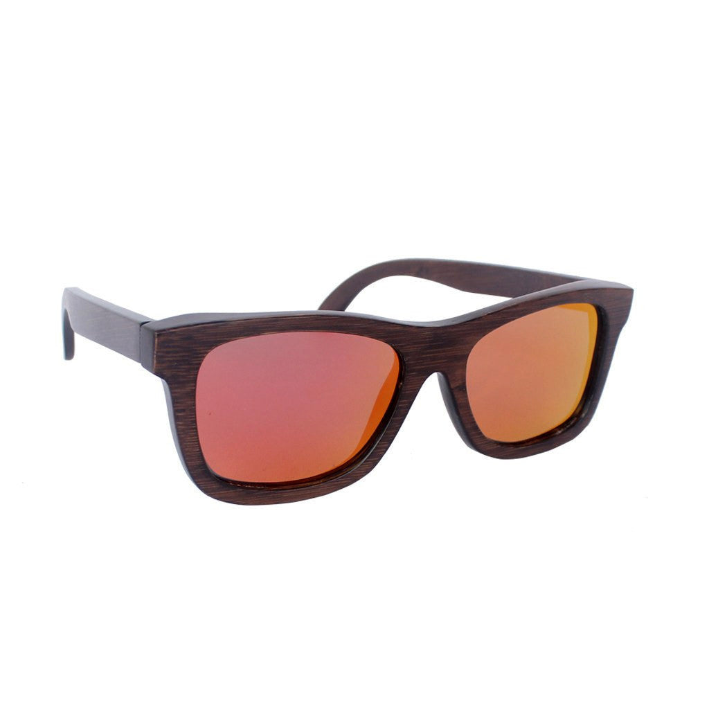 The Journeyman charcoal square wooden sunglasses - Red mirror lens