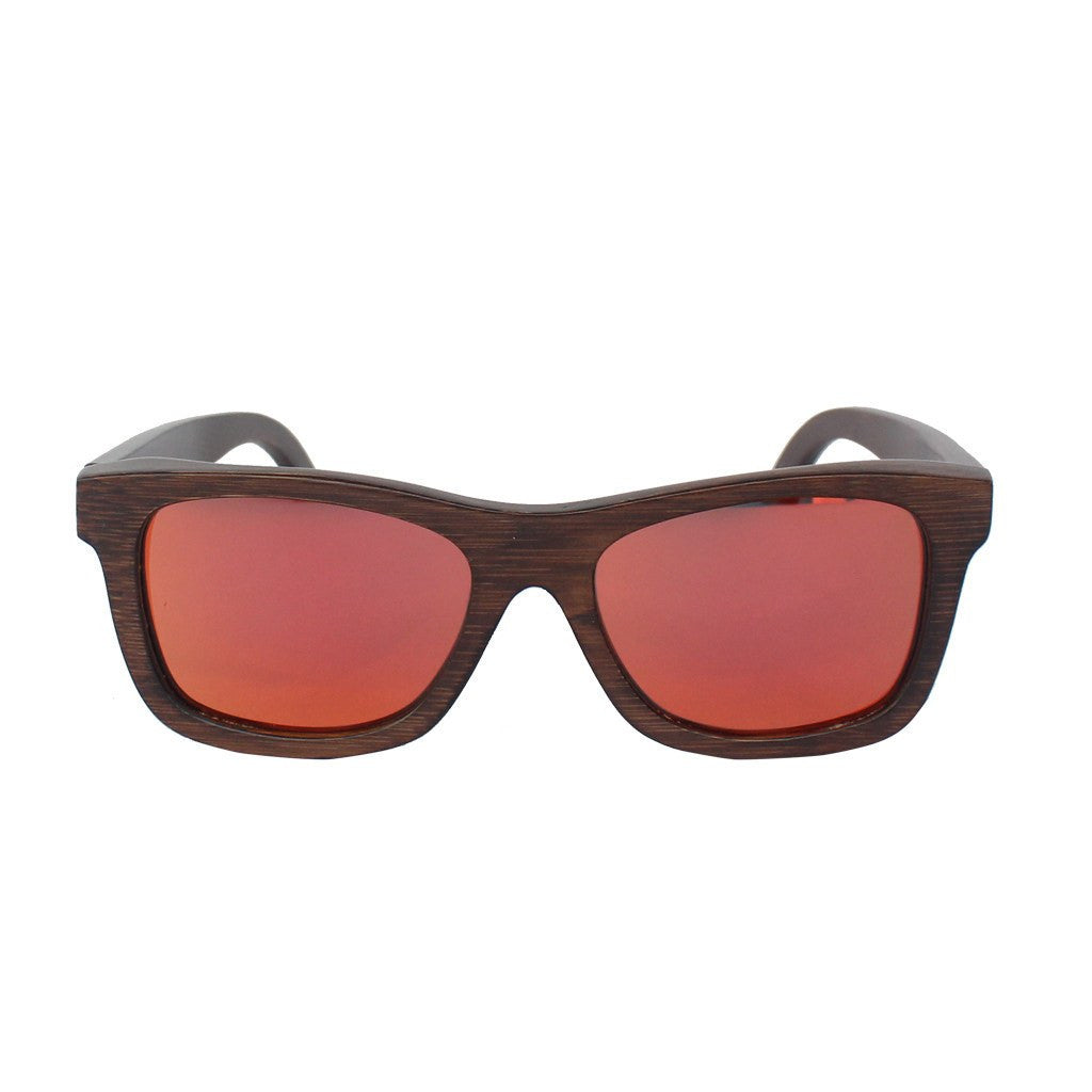 SUNGLASSES - The Journeyman Charcoal Wooden Square Sunglasses - Red Mirror Lens