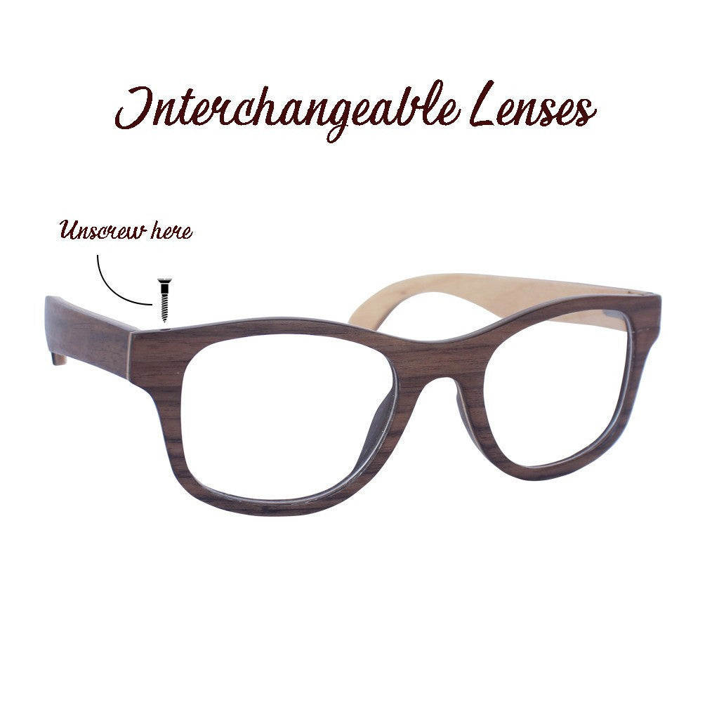 SUNGLASSES - The Minimalist - Walnut Wooden Square Spectacles