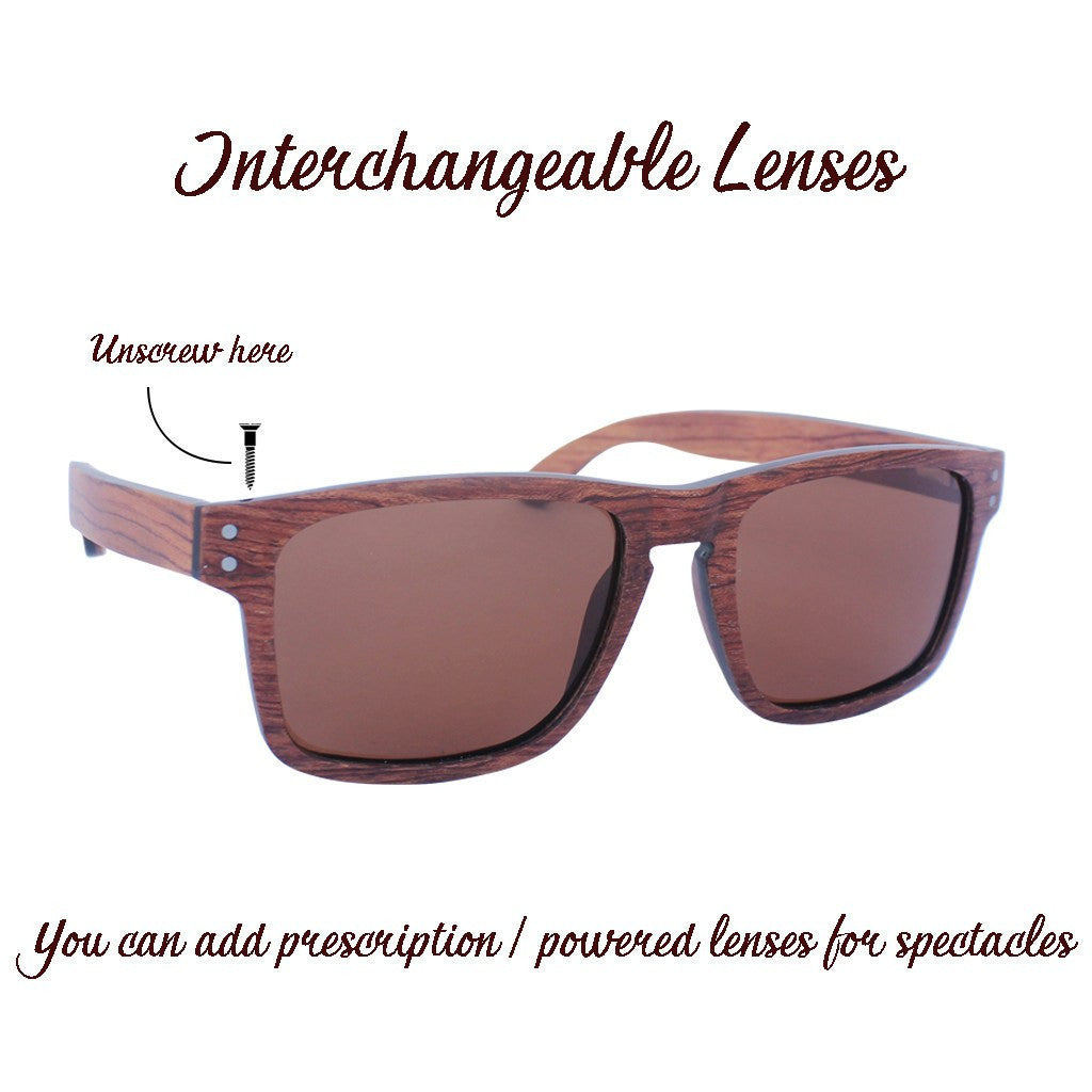 SUNGLASSES - The Navigator - Rosewood Wooden Rectangular Sunglasses