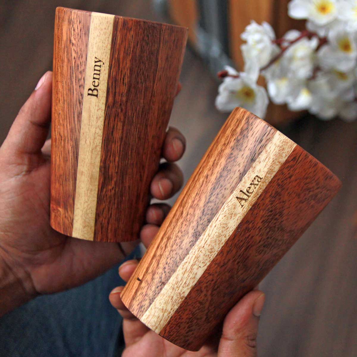 Personalized Wooden Tall Drinking Glass(10 oz/300ml) | Birthday Gift For Coffee Lover