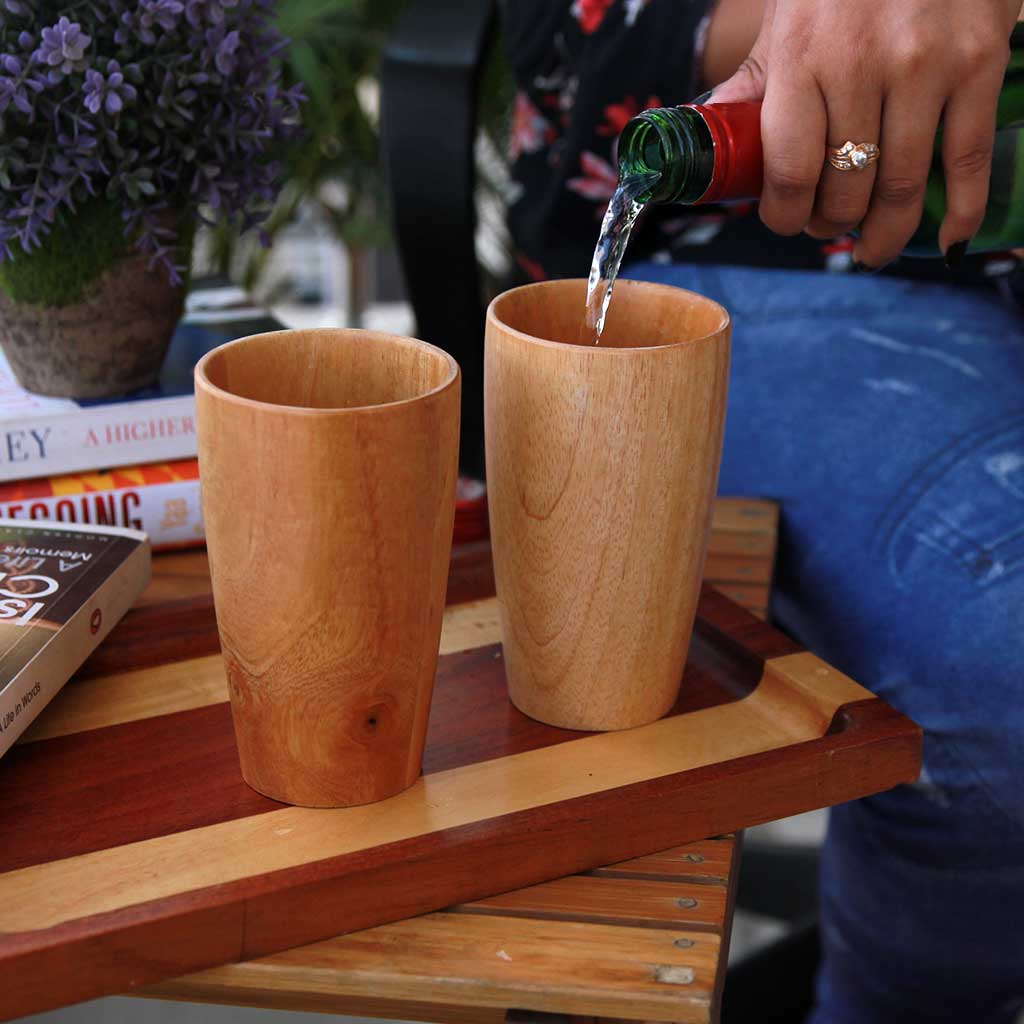 Tall Drinking Water Glasses, Handmade Wooden, 10 oz/300ml