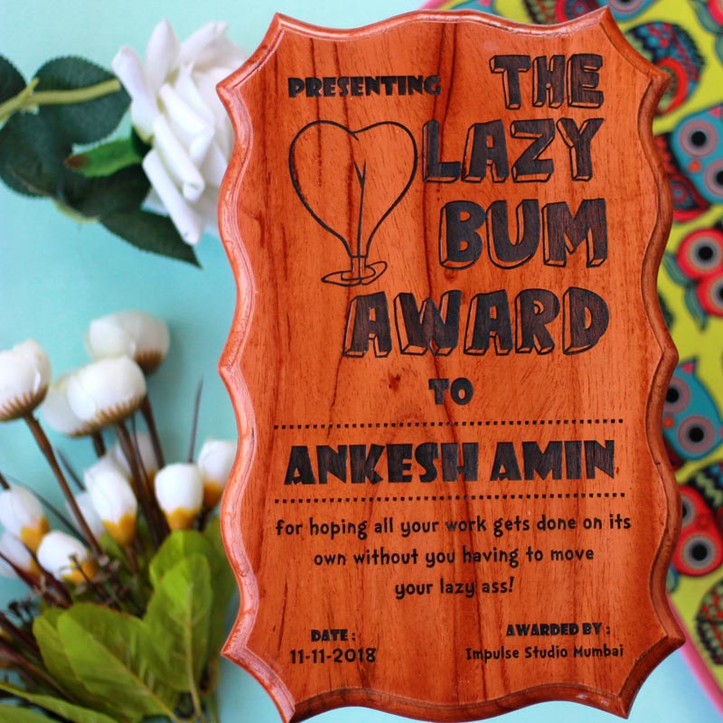 The Lazy Bum Funny Award Certificate