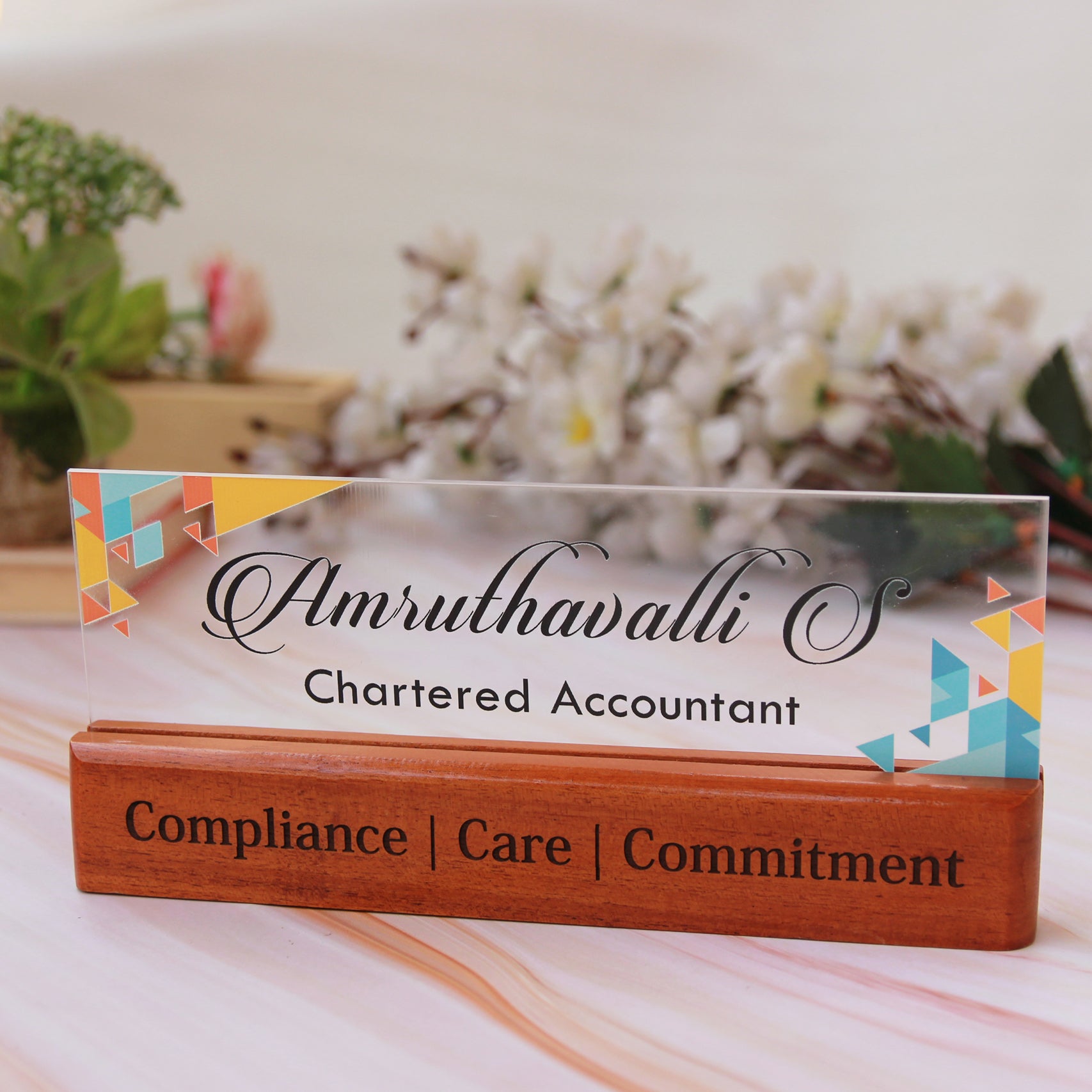Wood Acrylic Nameplate For Chartered Accountants | Corporate Gifts