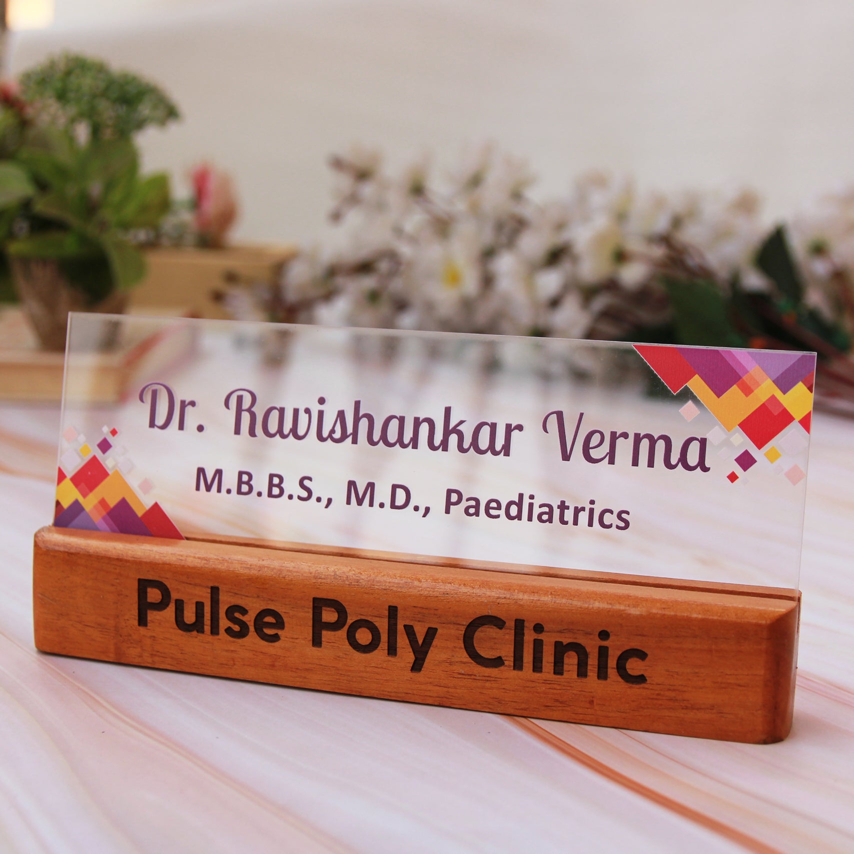 Acrylic Nameplate For Doctors With Engraved Wood Base