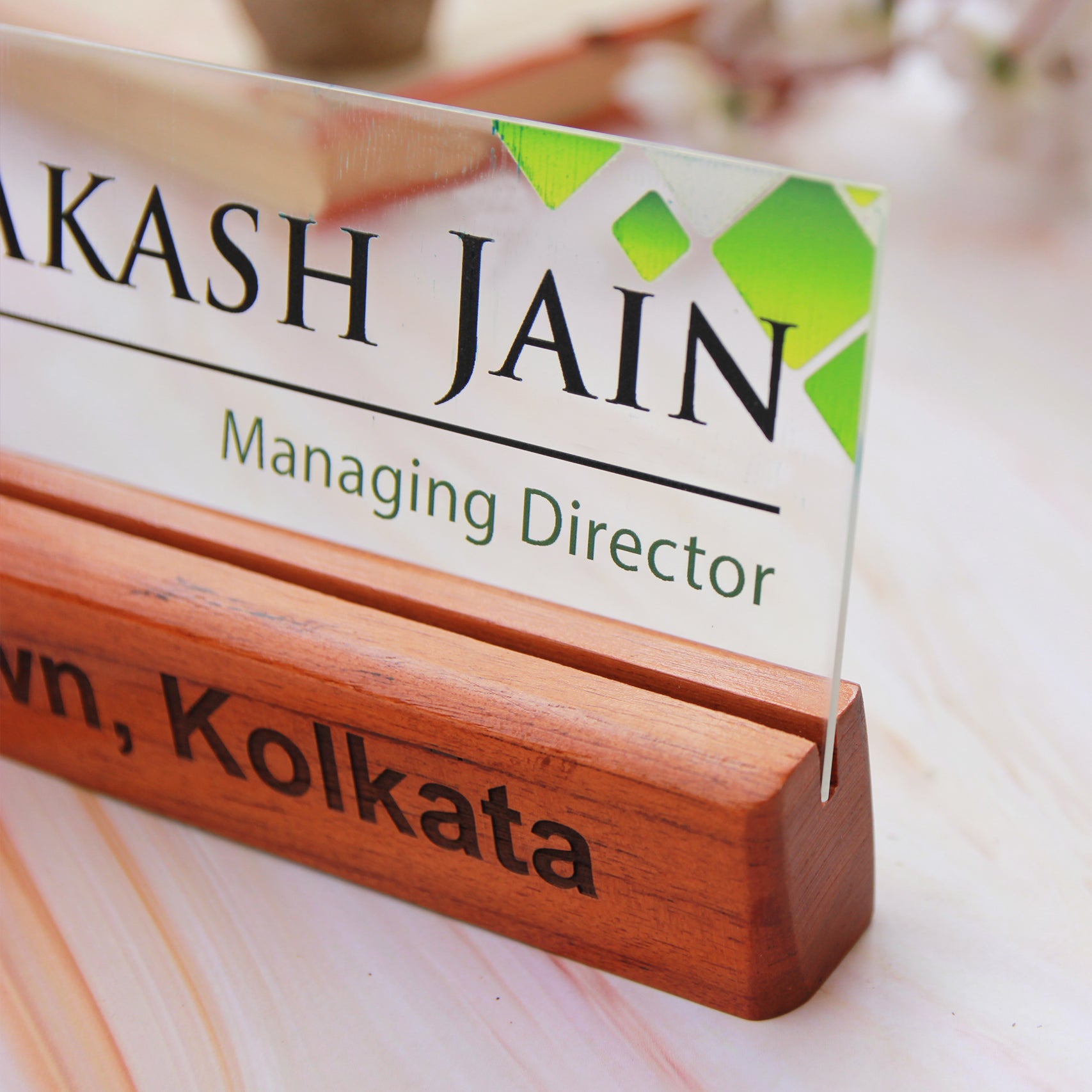 Wood Acrylic Office Nameplate With Designation | Corporate Gifts
