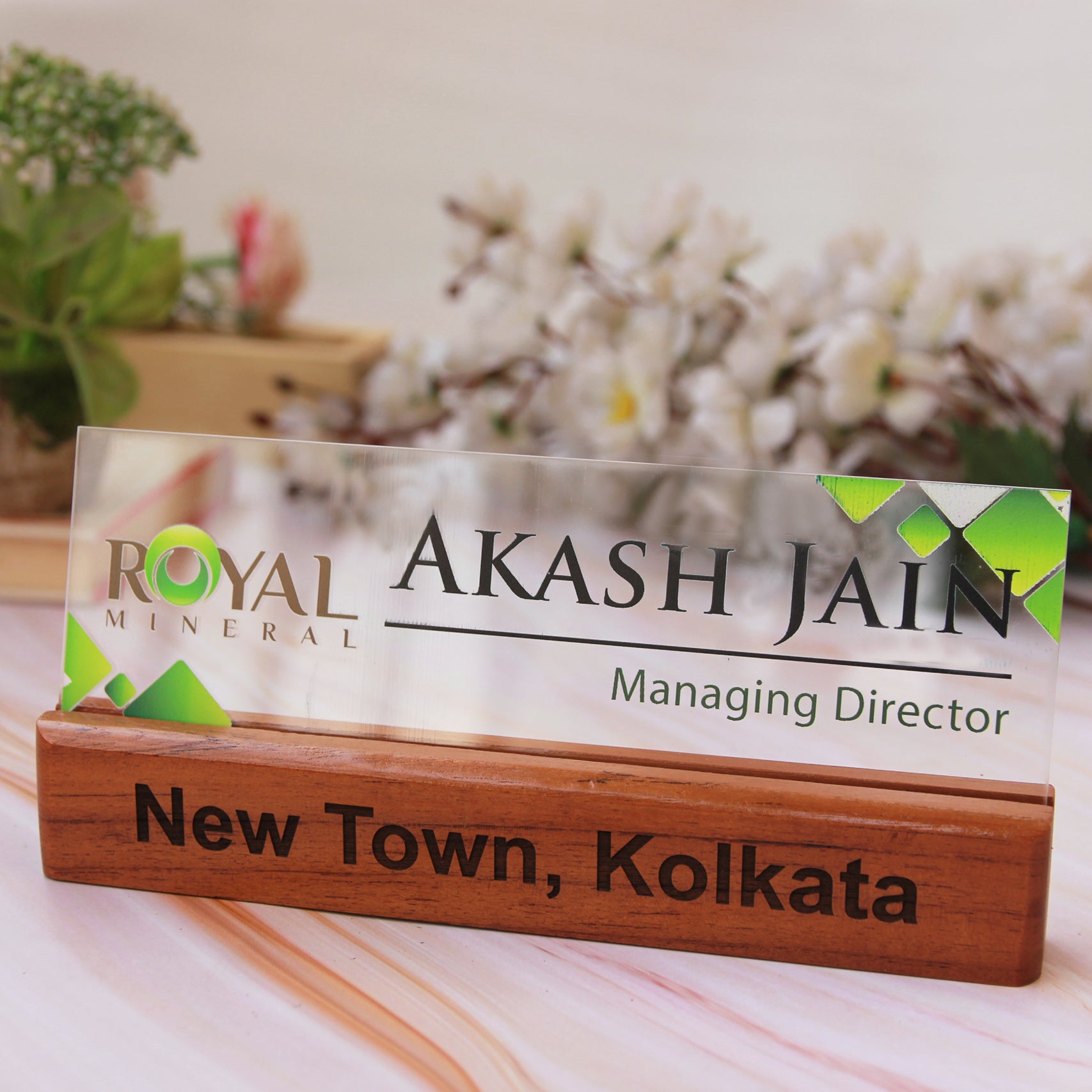 Wood Acrylic Office Nameplate With Designation | Corporate Gifts