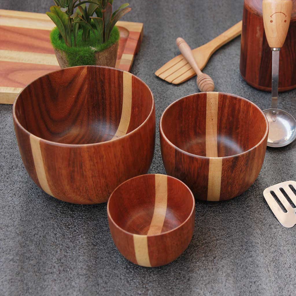 Wooden bowls set of 3 made from black sirish wood by woodgeekstore 