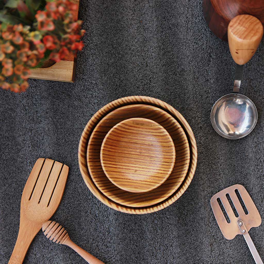 Set of 3 wooden nesting bowls made from patterned ply by woodgeekstore 
