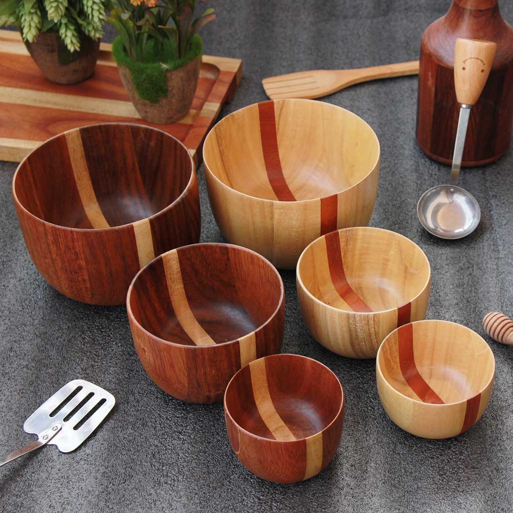 Mixing bowl & Serving bowl  Wood Turned Bowls - Set of 6